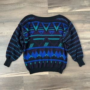 Vintage Illustrations Women's Wool Blend Grandpa Knit Sweater Black Blue Size L